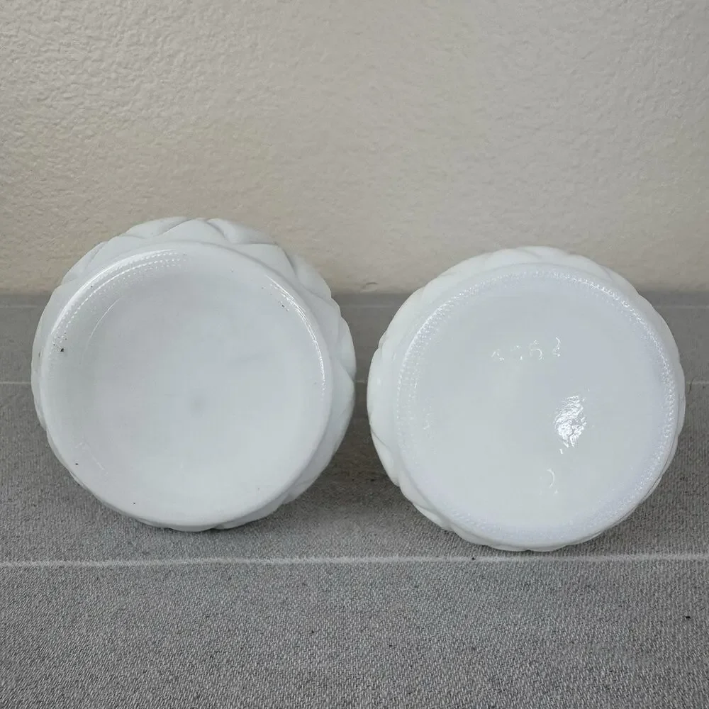 Vintage Hoosier Milk Glass Vase Set Of 2 Quilted Diamond White 6” 4062/9” 4092